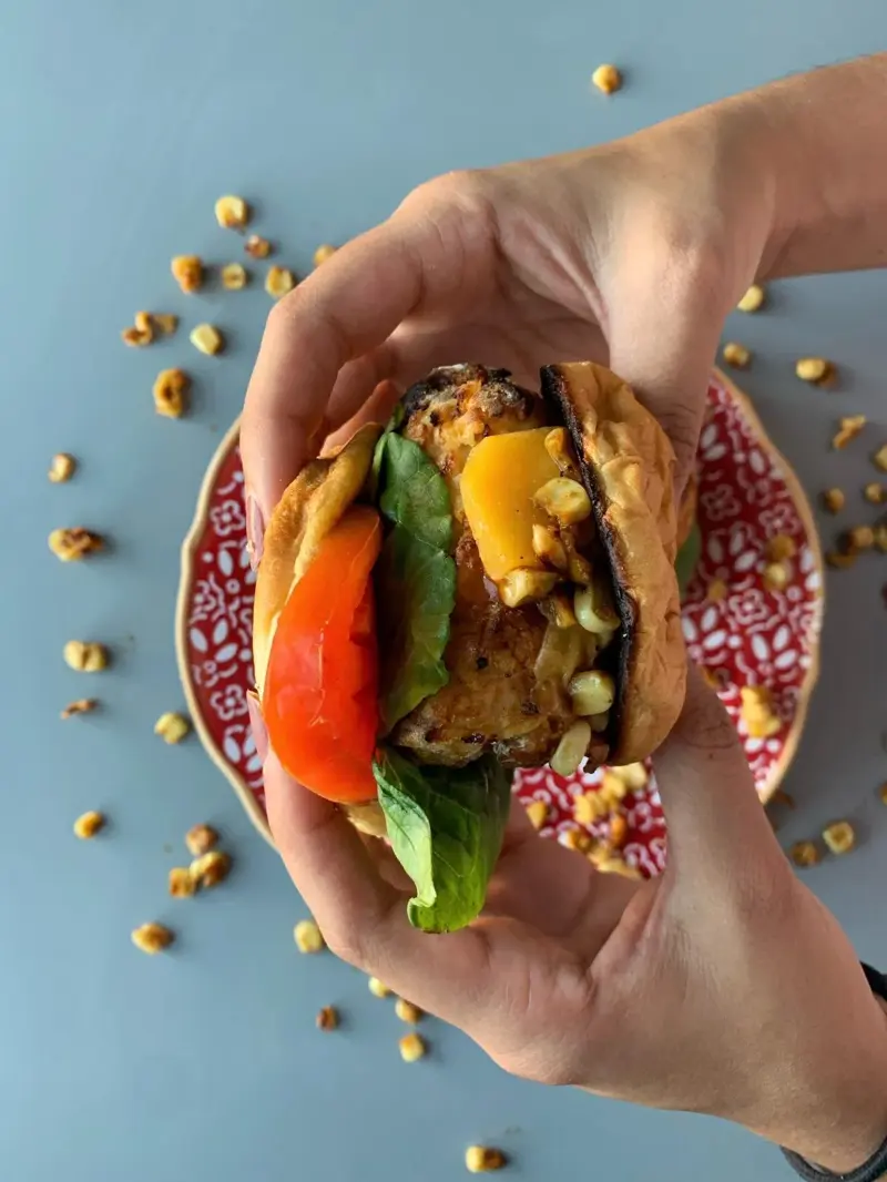 Crispy Chicken Sandwich with Corn Chaat